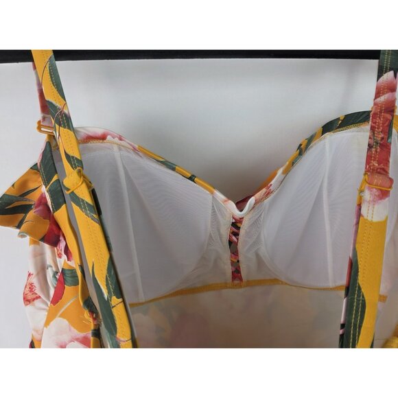 Torrid Women's One Piece Swimsuit Plus Size 2X Yellow Floral Ruffle Swim - Picture 10 of 13